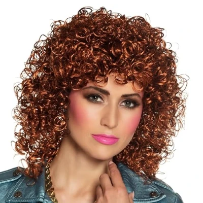 Afbeelding van Boland Pruik Club Bruin Krullen Halflang Vrouwen 80&#039;s &amp; 90&#039;s Disco