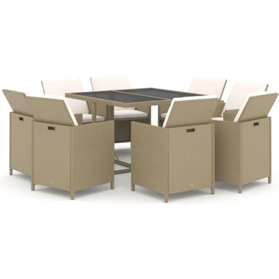 Afbeelding van vidaXL 9 delige Tuinset met kussens poly rattan beige