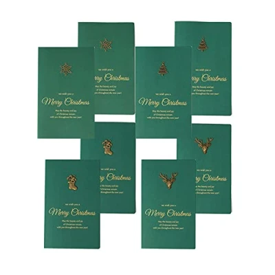 Afbeelding van WYAN 8 set kerstkaarten, kerstkaarten met envelop, Kraft kaart Nostalgische vouwkaarten voor Kerstmis, 4 verschillende ontwerpen in feestelijk groen, retro/vintage stijl(10.5*17 cm)