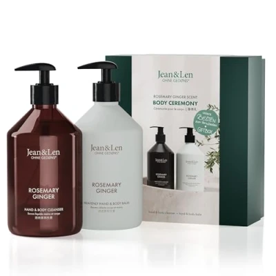 Afbeelding van Jean&amp;Len Body Ceremony Rosemary en Ginger, met Hand Cleanser Balm, geschenkdoos, kruidachtige frisse geur, verpakking is FSC gecertificeerd, cadeauset