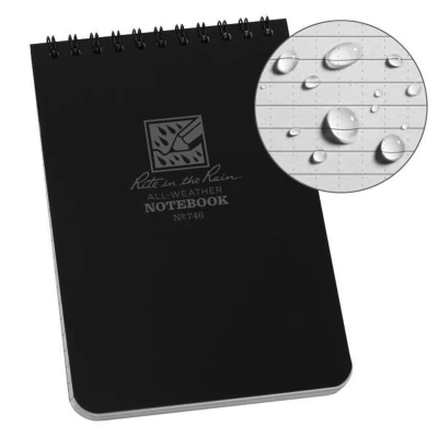 Afbeelding van Rite in the Rain Weatherproof Top Spiral Notebook, 4&quot; x 6&quot;, Black Cover, Universal Pattern (No. 746)