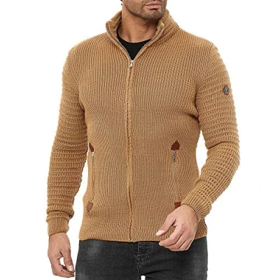 Afbeelding van Red Bridge Gebreid vest voor heren, cardigan met opstaande kraag, Basic Luxury, bruin, S