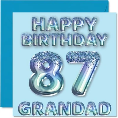 Afbeelding van 87e verjaardagskaart voor opa blauwe glitter feestballonnen gelukkige verjaardagskaarten 87 jarige van kleinzoon kleindochter, 145 mm x cadeau