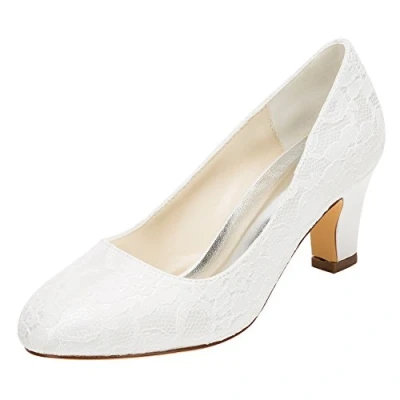 Afbeelding van Emily Bridal Bruidsschoenen Zijden Satijn Stiletto Heel Closed Toe Pumps, Ivory 39EU