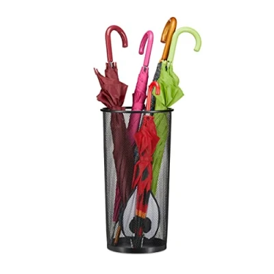 Afbeelding van Relaxdays paraplubak metaal, geperforeerd, mesh, Ø 26 cm, 50 cm hoog, bak voor paraplu‘s, parapluhouder, zwart