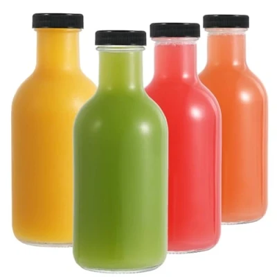 Afbeelding van LIMILI glazen sapflessen met deksels, 4 stuks 500 ml herbruikbare flessen zuiveldrinkflessen, heldere flessen, drinkflessen voor zelfgemaakte dranken, picknick,