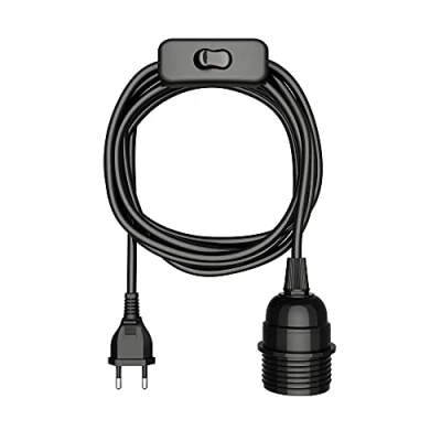 Afbeelding van ledscom.de kabel LEKA, stekker, schakelaar, zwart, 3m, fitting, 1x E27 max. 60W, Led, Diy, wandlamp, E27, hanglamp, gloeilamp, lampenkap,