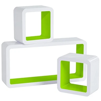 Afbeelding van WOLTU RG9229gn Wandrek CD plank Set van 3,Zwevende planken in MDF voor Decoratie,Wit+Groen
