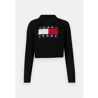 Afbeelding van Tommy Jeans Center FLAG Trui, Dames, Maat: 56, Black