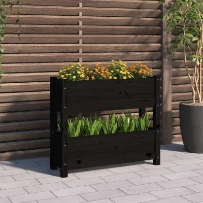 Afbeelding van Plantenbak 77x25x66 cm massief grenenhout zwart