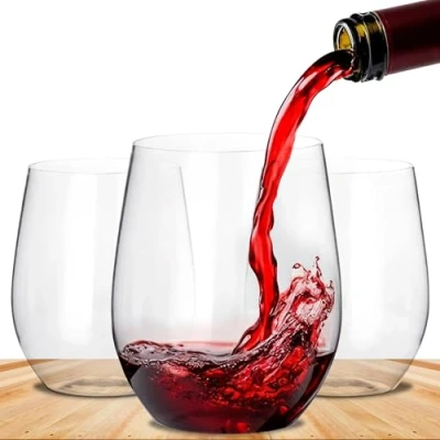 Afbeelding van BEEPOP 12 oz Vino Set van 12, Lichtgewicht, Onbreekbaar, Recyclebaar &amp; Kristalheldere BPA vrije Plastic Stemless Wijnglazen