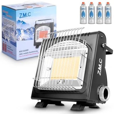 Afbeelding van Z.M.C 2 in 1 draagbare gasverwarming en gasfornuis + 4 gaspatronen 227 g, campingverwarming, 1,7 kW, gaskachel voor buiten binnen, mobiele warmtestraler met piëzo ontsteking