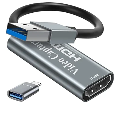 Afbeelding van Video opnamekaart, Papeaso 4K HDMI naar USB Full HD 1080p opnameapparaat, Game Capture voor het bewerken van video/games/streaming/online lesgeven (zilver)