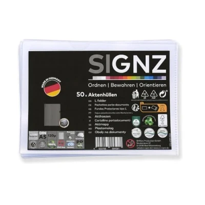 Afbeelding van SIGNZ Dossierhoezen (DIN A5, extra sterk 120 my), 50 stuks, generfd, CO2 neutraal, gemaakt in Duitsland