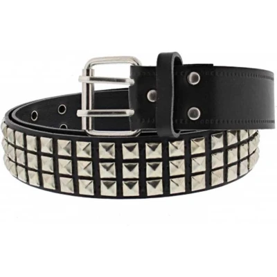 Afbeelding van Zac&#039;s Alter Ego 3 row small silver coloured pyramid studs Riem Zwart/Zilverkleurig