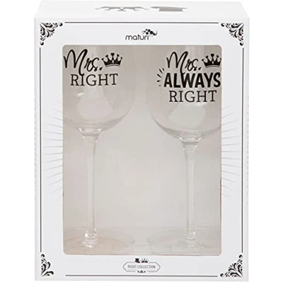 Afbeelding van Maturi Set van twee Mrs Right Always wijnglazen, 400ml