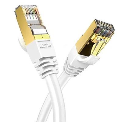 Afbeelding van Veetop Ethernet Kabel Lan Cat 8 Netwerkkabel Internetkabel voor 40 Gigabit High Speed netwerken Flexibel en Robuust met Vergulde RJ45 Stekker (0,5m wit)