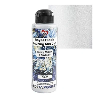 Afbeelding van Ideen mit Herz Royal Flash Pouring Mix 2 in 1 medium &amp; Metallic acrylverf met glittereffect 180 ml geen verder mengen vloeistof, of siliconenolie nodig (zilver)