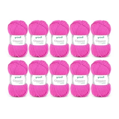 Afbeelding van Gründl Classico wol (Oeko Tex® gecertificeerd breigaren van 50% scheerwol (merino) &amp; polyacryl, 50 g/120 m, naalddikte: 3,5 4,5, 10 bollen à g), fuchsia