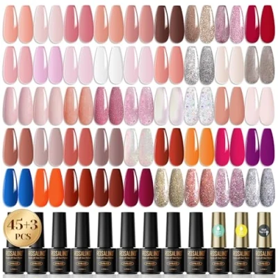 Afbeelding van ROSALIND UV Nagellack Set, 48 Stück Mini Gel Set Rosa Weiß Nude Transparent Rot Orange Lila Jelly Glitter Farbe für Nagelstudio Design Starter Maniküre Geschenk
