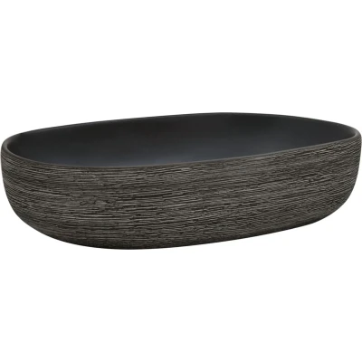 Afbeelding van vidaXL Opzetwasbak ovaal 59x40x14 cm keramiek grijs en zwart