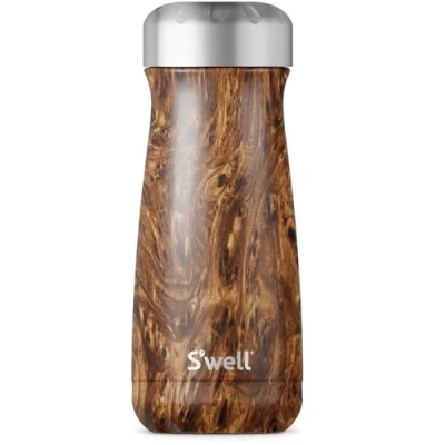 Afbeelding van S&#039;well Traveler Drankfles, Teakhout, 470 ml. Vacuüm geïsoleerde reisfles voor koude en warme dranken BPA vrije roestvrijstalen waterfles