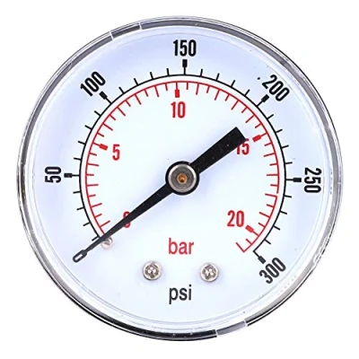 Afbeelding van Dubbele schaal manometer, 50mm meetklok, 1/8 &quot;BSPT terug aansluiting water olie lucht gas manometer meter (0 300psi 0 20bar)