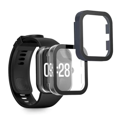 Afbeelding van kwmobile 2x cover geschikt voor Xiaomi Redmi Watch 4 Fitnesstracker van gehard glas en kunststof frame set transparant / donkerblauw