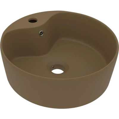 Afbeelding van Wastafel met overloop 36x13 cm keramiek matcrème