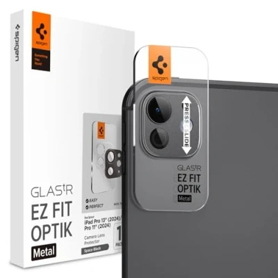 Afbeelding van Spigen Glas.tR EZ Fit Optik Metal Camera Screenprotector compatibel met iPad Pro 11 Inch /13 (2024), Spacezwart, Volledige dekking, 9H Glas