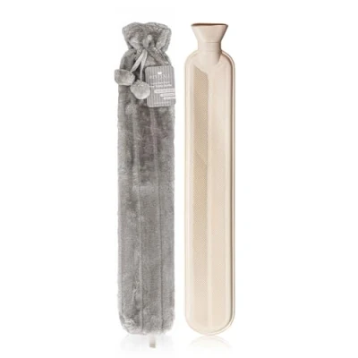 Afbeelding van Revitale Extra lange warmwaterkruik pompon zachte bonthoes 72cm/2L (leisteengrijs)