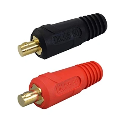 Afbeelding van RIVERWELD TIG laskabel paneelconnector socket snelmontage maat DKJ35 50 mm geschikt voor Dinse stijl rood en zwart 2 stuks