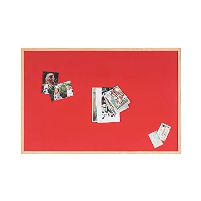 Afbeelding van Bi Office Dubbelzijdig Prikbord, Prikbord Van Kurk En Rood Vilt, Notitiebord Met Houten Frame, 90 x 60 cm