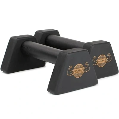 Afbeelding van WOODPOWER® PowerBars Houten parallettes, gewrichtsvriendelijke push upgrepen, antislip handstandbars, binnen en buiten, calisthenics &amp; yoga (zwart)