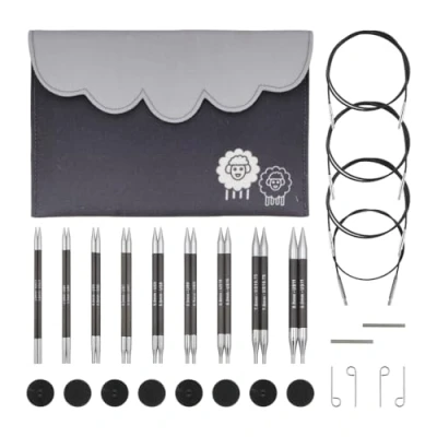 Afbeelding van KnitPro Karbonz verwisselbare naaldenset paren van 9 x 13 rondbreinaalden met accessoires Deluxe set voor beginners, professionals en geschenkdoos