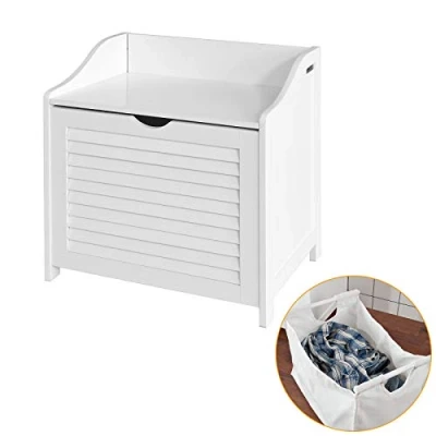 Afbeelding van SoBuy FSR40 W Wasmand mit Deksel Laundry Hamper Wasbox Badkamerkast Opbergkast Wit