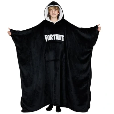 Afbeelding van Fortnite Oversized hoodie deken om aan te trekken, voor jongens en tieners, extra lange fleece draagbare knuffeldeken, gamercadeau, zwart, lang, One size