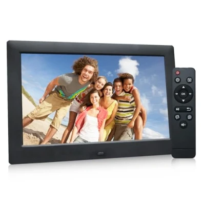 Afbeelding van Elektronische fotolijst van 10,5 inch en 1024 x 600 hoge resolutie IPS breedbeeld display, kalender /klokfunctie, MP3 /foto /videospeler met afstandsbediening, zwart