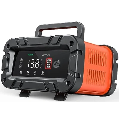 Afbeelding van Husgw Intelligente auto acculader, 12 V/24 V, 10 A, volautomatische oplader en lcd display, voor auto, motorfiets, vrachtwagen, AGM, gel, SLA (2 100 AH)