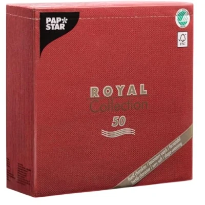 Afbeelding van Papstar #11608, servetten bordeaux &quot;Royal Collection&quot; 40 x cm, 1/4 vouw, FSC gecertificeerd, stoffen look, voor horeca, feesten en huishouden, 1 50 stuks