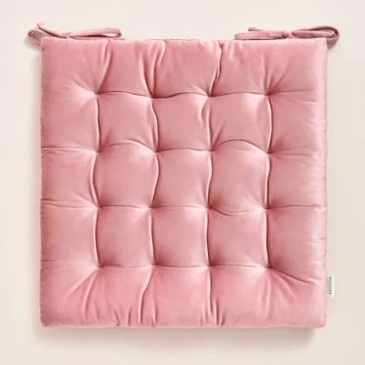 Afbeelding van ROOM99 Nova Stoelkussen, 40 x cm, zitkussen met banden, sierkussen, stoel, vloerkussen, voor binnen en buiten, woonkamer, fluweel, roze