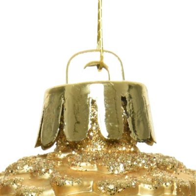 Afbeelding van Decoris Kerstballen dennenappels 6 stuks goudkleurig 8 cm