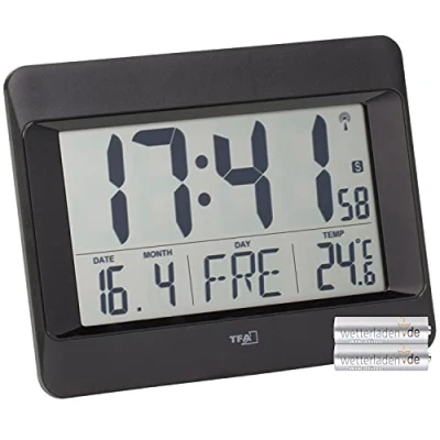 Afbeelding van TFA Dostmann Wandklok digitaal, 60.4519.01 (zwart met batterijen)