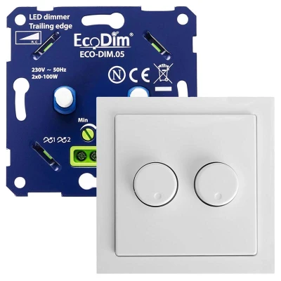 Afbeelding van Busch Jaeger Future Linear duo led dimmer, ECO DIM.05, druk/draai, kleine inbouwdiepte, 2x 100W LED, inclusief wit afdekmateriaal passend in serie