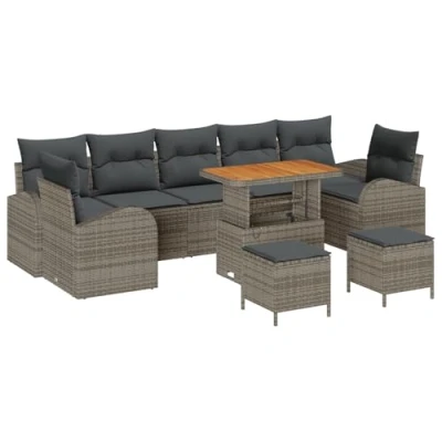 Afbeelding van vidaXL 10 delige Tuin Sofa Set met Kussens Grijs Poly Rattan Acacia