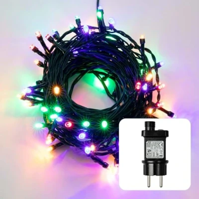 Afbeelding van hellum Led lichtsnoer voor buiten of binnen, met timer, lichtkleur, kleurrijk, lichtketting, led, werkt op stroom 80 leds, kerstboomverlichting kabel in groen
