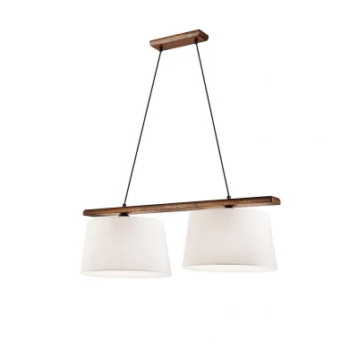 Afbeelding van Lamkur Hanglamp Zweden, antiek wit, textiel, walnoot, 2 lamps
