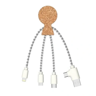 Afbeelding van Xoopar Mr Bio Octopus Cork 4 in 1 Multi USB kabel universele oplader voor smartphone Apple iPhone Samsung Google Huawey Xiaomi OnePlus LG Kindle