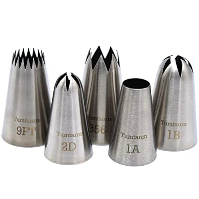 Afbeelding van Tumtanm 9FT 1B 356 1A 2D # Naadloze RVS Piping Icing Tips, 5 Pack Extra Grote Nozzles Cupcake Decorating Kit