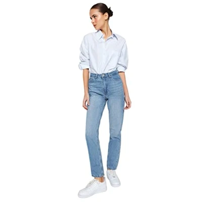 Afbeelding van Trendyol Blauwe Rechte Jeans Met Hoge Taille Twoss22Je0653